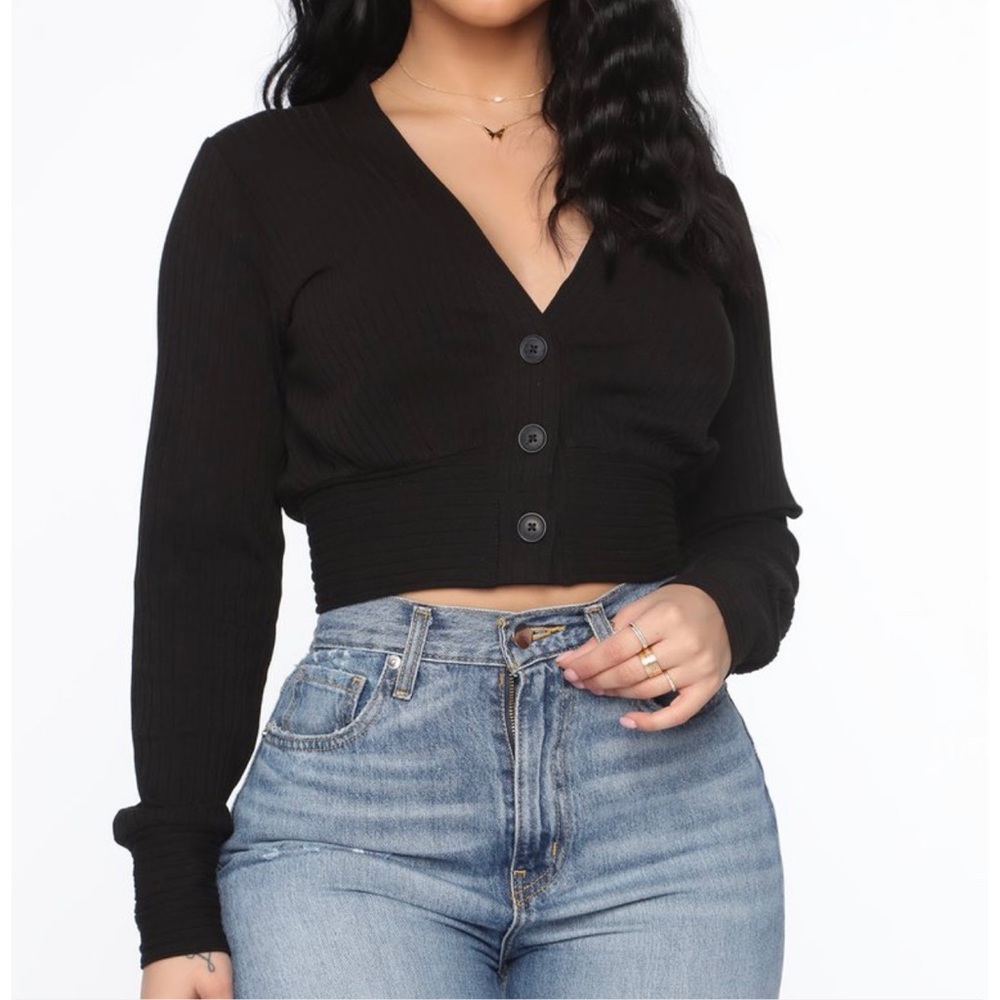 Waisted Ribbed Cardigan - Black